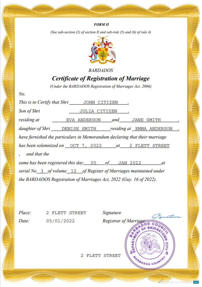 Download Barbados marriage certificate Word and PDF template Photoshop template